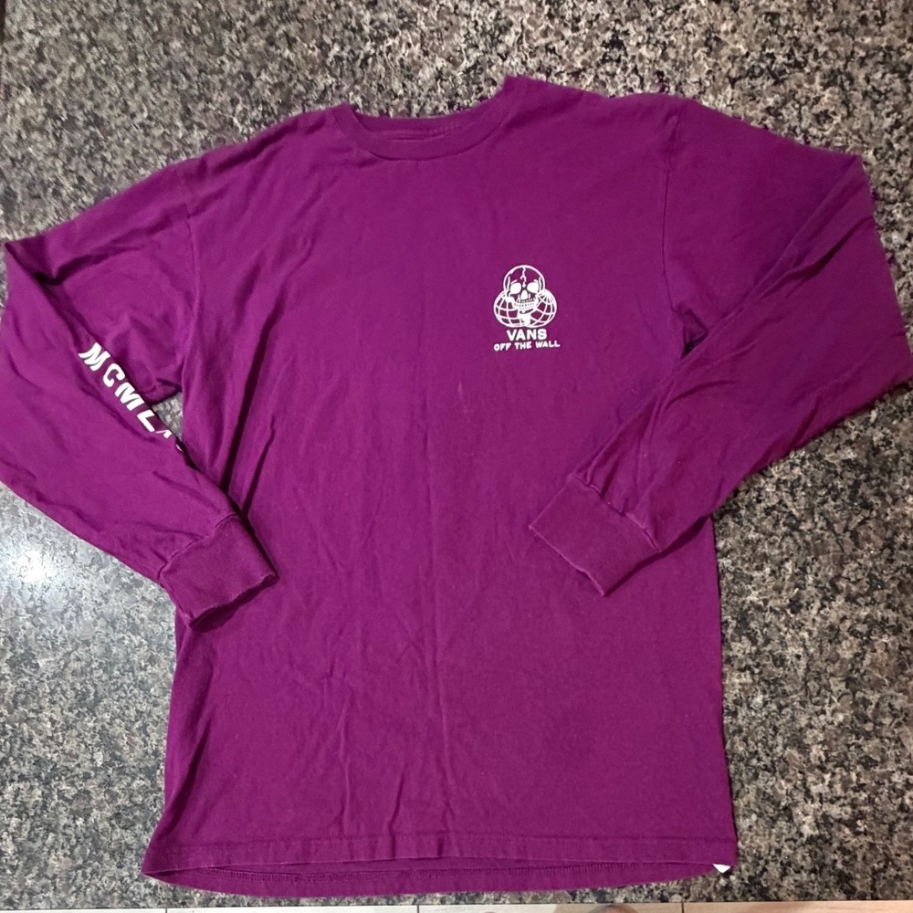 Vans Off The Wall Mens Purple Long Sleeve Skull Graphic T-Shirt MCMLXVI 1966